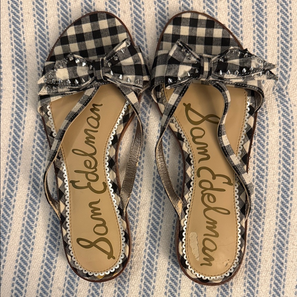 Sam Edelman Black and White Buffalo Plaid Sandals